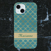 Aquamarine und goldene Mermaid-Skala mit Monogramm Case-Mate iPhone Hülle