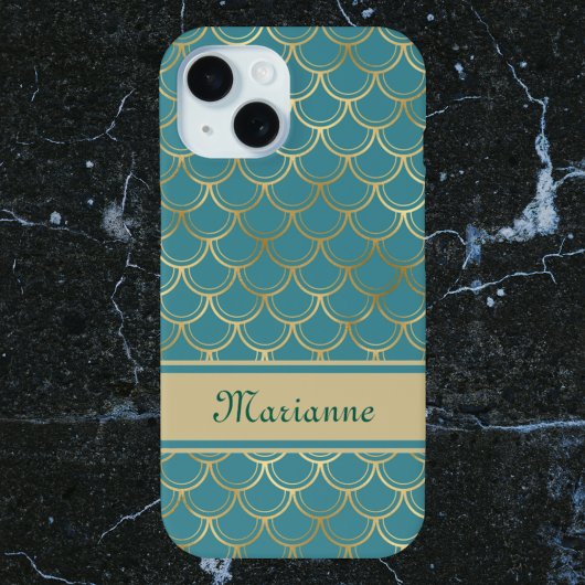 Aquamarine und goldene Mermaid-Skala mit Monogramm Case-Mate iPhone Hülle