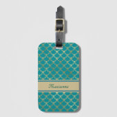 Aquamarine und goldene Mermaid-Skala mit Monogramm Gepäckanhänger (Vorderseite Vertikal)