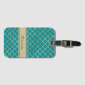 Aquamarine und goldene Mermaid-Skala mit Monogramm Gepäckanhänger (Vorderseite (Horizontal))