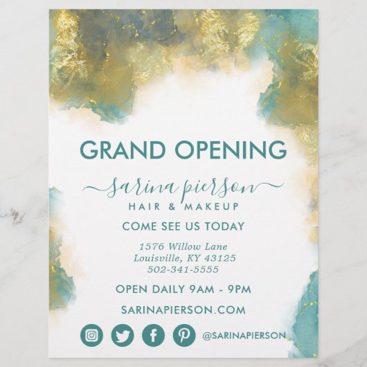 Aquamarine und goldene moderne Art Liquid Ink Busi Flyer (Vorne)