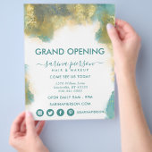 Aquamarine und goldene moderne Art Liquid Ink Busi Flyer (Hand)