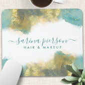 Aquamarine und goldene, moderne Kunst Flüssige Aqu Mousepad