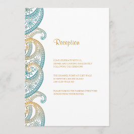 Aquamarine und goldene Paisley Hochzeitsempfehlung Einladung