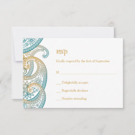 Aquamarine und goldene Paisley Wedding RSVP Karte