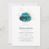 Aquamarine und goldene Quinceñera Einladung (Vorderseite)