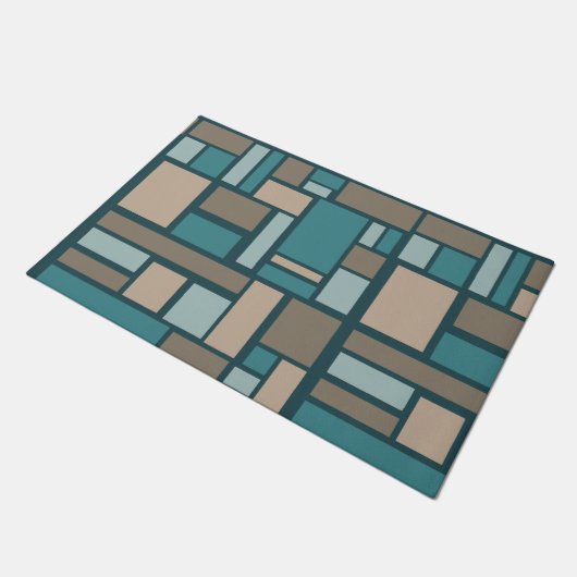 Aquamarine und goldene Rechtecke im Mittelalter Fußmatte (Schrägansicht)