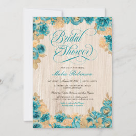 Aquamarine und goldene Rose Elegantes Rustikales B Einladung