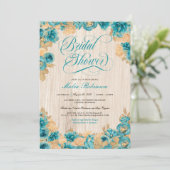 Aquamarine und goldene Rose Elegantes Rustikales B Einladung (Stehend Vorderseite)