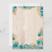 Aquamarine und goldene Rose Elegantes Rustikales B Einladung (Rückseite)