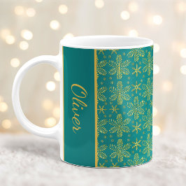 Aquamarine und goldene Schneeflocken Weihnachten T Kaffeetasse