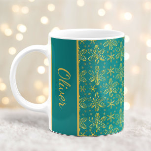 Aquamarine und goldene Schneeflocken Weihnachten T Kaffeetasse