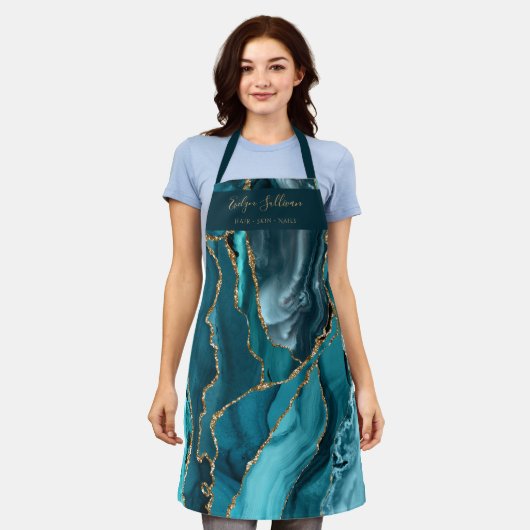 aquamarine und goldene Schönheit berufliche Schürz Schürze (Getragen)