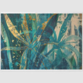 Aquamarine und goldene tropische botanische Dekoup Seidenpapier (Vorderseite)