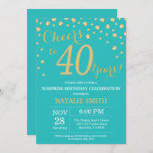 Aquamarine und goldene Überraschung 40. Geburtstag Einladung (Vorne/Hinten)