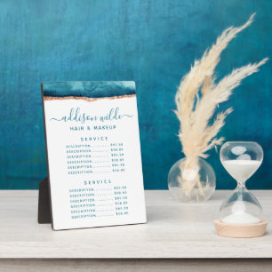 Aquamarine und goldene Watercolor Price Menü Plaqu Fotoplatte