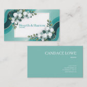 Aquamarine und goldfarbene, moderne Weiße Orchidee Visitenkarte (Vorne/Hinten)