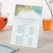 Aquamarine und goldfarbene Preise für flüssige Tin Sockelschild (In Situ)