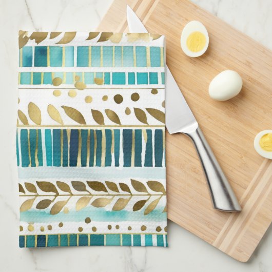 Aquamarine und goldgelbe Mischung und passende Str Geschirrtuch (Viertel Falte)