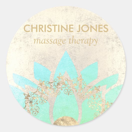 aquamarine und Goldlotus-Blume Runder Aufkleber (Vorderseite)