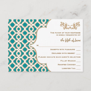Aquamarine und goldmarokkanische Hochzeitskarten RSVP Karte