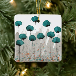 Aquamarine und graue Blume Keramikornament