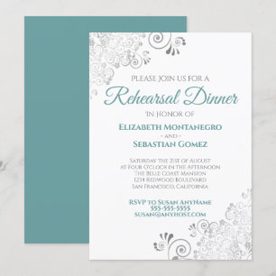 Aquamarine und graue Curls Hochzeit Probe Dinner Einladung