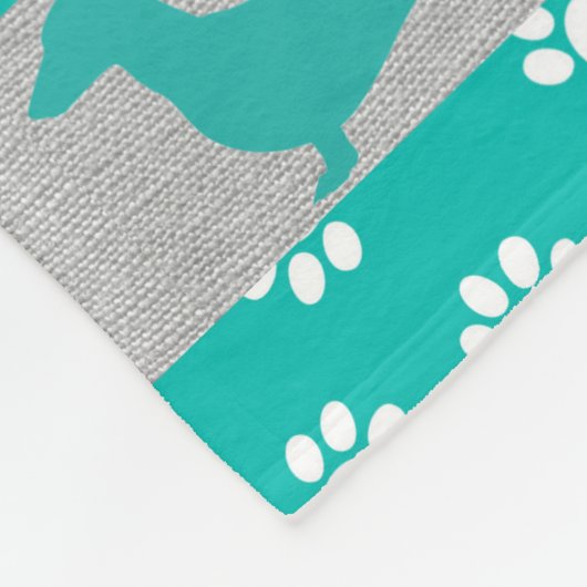 Aquamarine und graue Dackel Fleece Blanket (Ecke)