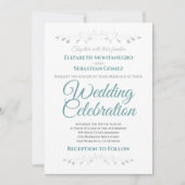 Aquamarine und graue Einladung zur Hochzeit (Vorderseite)