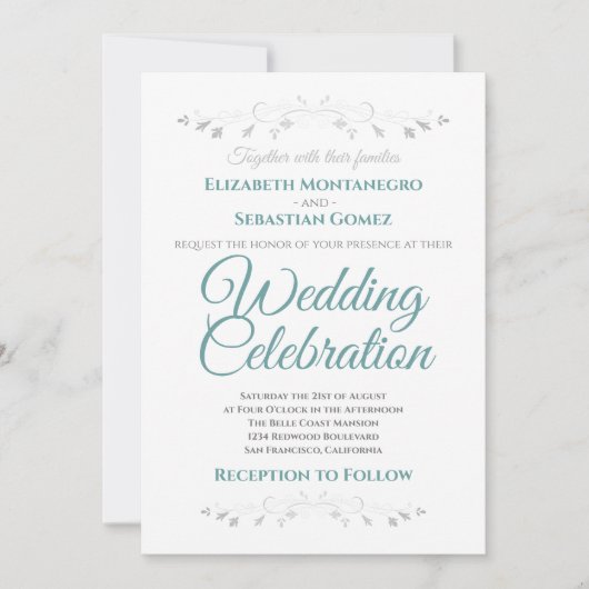 Aquamarine und graue Einladung zur Hochzeit (Vorderseite)