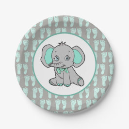 Aquamarine und graue Elephant Themed Baby Dusche Pappteller