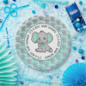 Aquamarine und graue Elephant Themed Baby Dusche Pappteller (Party)