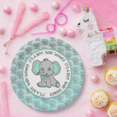 Aquamarine und graue Elephant Themed Baby Dusche Pappteller (Party)