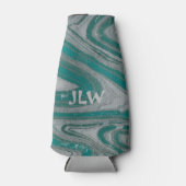 Aquamarine und graue Mineralwellen Flaschenkühler (Vorderseite)