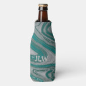 Aquamarine und graue Mineralwellen Flaschenkühler (Flaschenvorderseite)