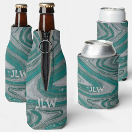 Aquamarine und graue Mineralwellen Flaschenkühler