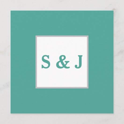 Aquamarine und graue Minimalistische Hochzeitsempf Menükarte (Rückseite)