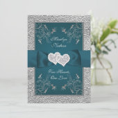 Aquamarine und graue Mitstreiter bei Hochzeiten Einladung (Stehend Vorderseite)