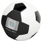 Aquamarine und graue Monogramm, Silbername, schwar Fußball (Dreiviertel)