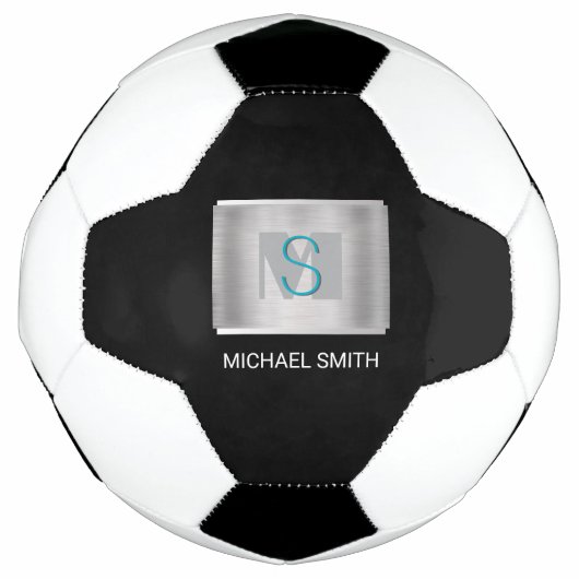 Aquamarine und graue Monogramm, Silbername, schwar Fußball (Vorderseite)