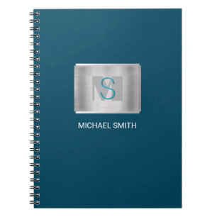 Aquamarine und graue Monogramm, weißer Name, dunke Notizblock