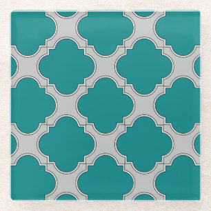 Aquamarine und graue Quatrefolie Glasuntersetzer