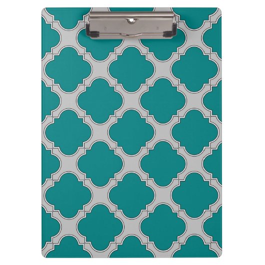 Aquamarine und graue Quatrefolie Klemmbrett (Vorderseite)