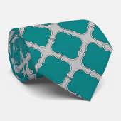 Aquamarine und graue Quatrefolie Krawatte (Gerollt)