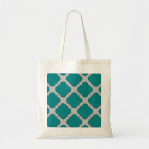 Aquamarine und graue Quatrefolie Tragetasche