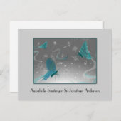 Aquamarine und graue Schmetterlinge Save the Date Ankündigungspostkarte (Vorne/Hinten)