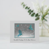 Aquamarine und graue Schmetterlinge Save the Date Ankündigungspostkarte (Stehend Vorderseite)