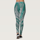 Aquamarine und graue Wavy Muster Chic Leggings (Rückseite)