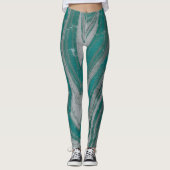 Aquamarine und graue Wavy Muster Chic Leggings (Vorderseite)