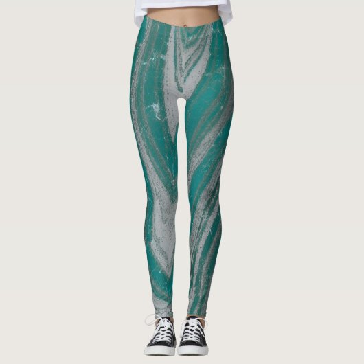 Aquamarine und graue Wavy Muster Chic Leggings (Vorderseite)